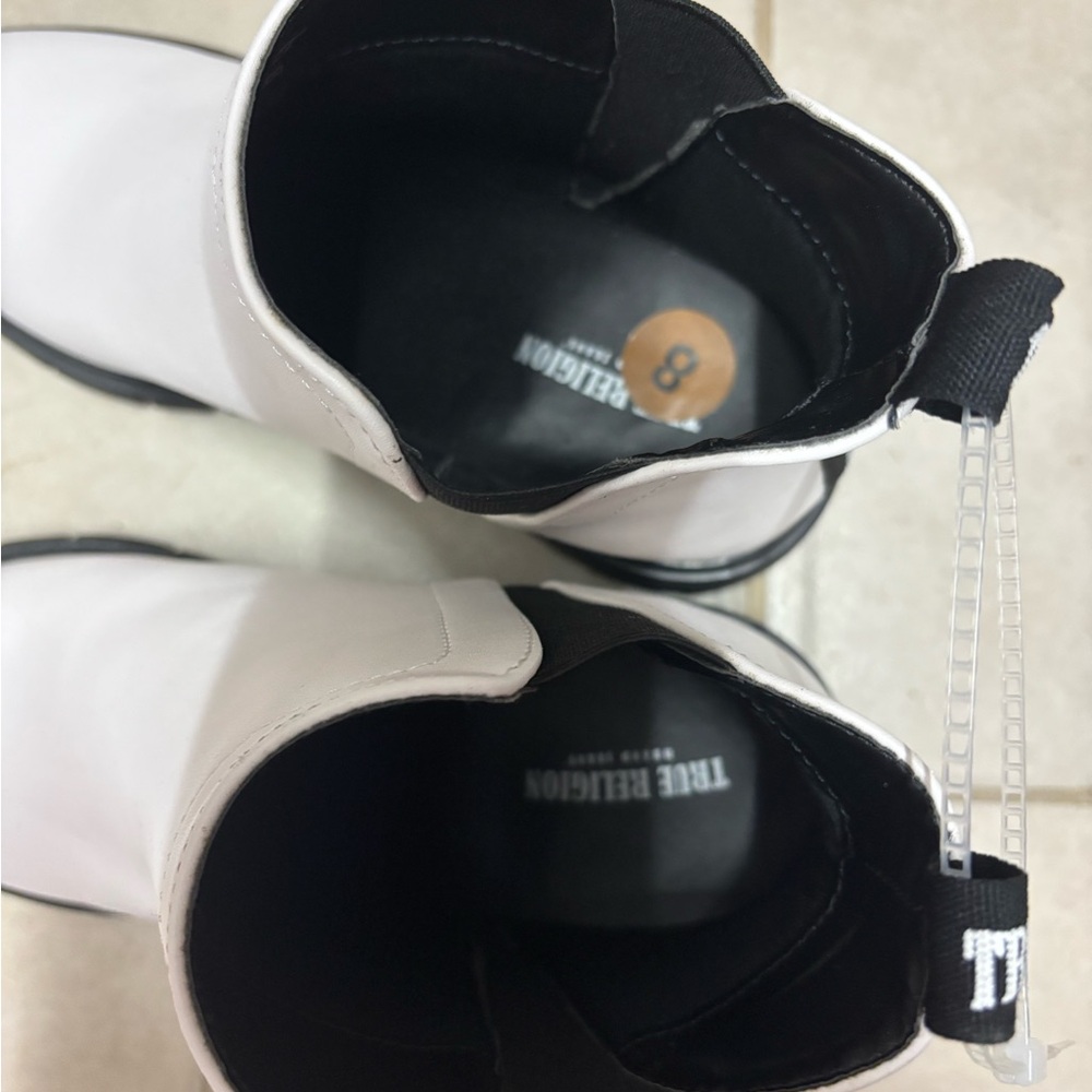 True Religion White and Black Ankle Booties with Chunky Platform - Picture 4 of 5